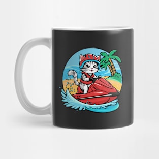 Cute Cat Jet Skiing Summer Gift Mug